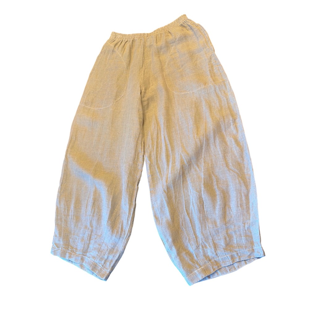La Bottega di Brunella Pants Beige Linen Wide Leg Elastic Waist Italian XS